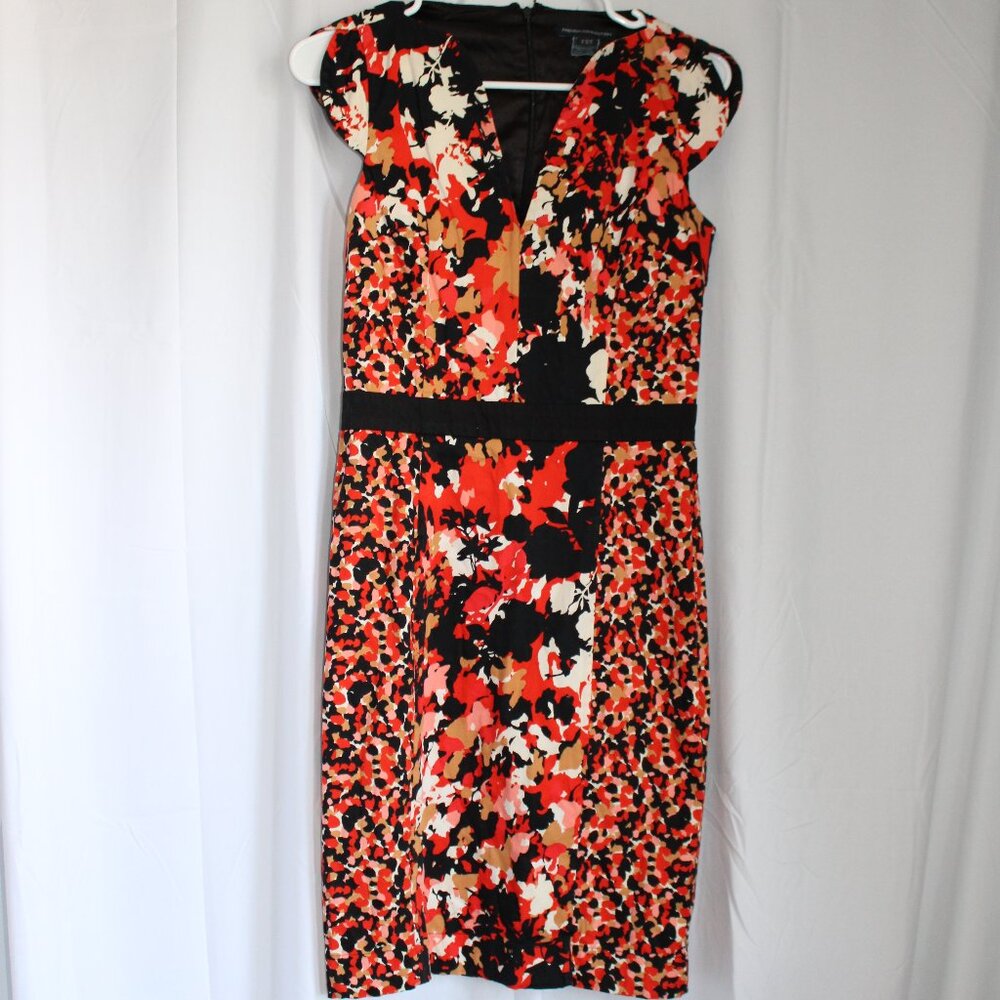French Connection Abstract Floral Pencil Dress Pencil Red Black White Size 4